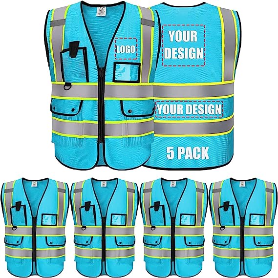 Custom Safety Vest With Logo Reflective Vest Class 2 Safety Vests Mesh Breathable With Pockets Zipper High Visibility Outdoor Protective Workwear
