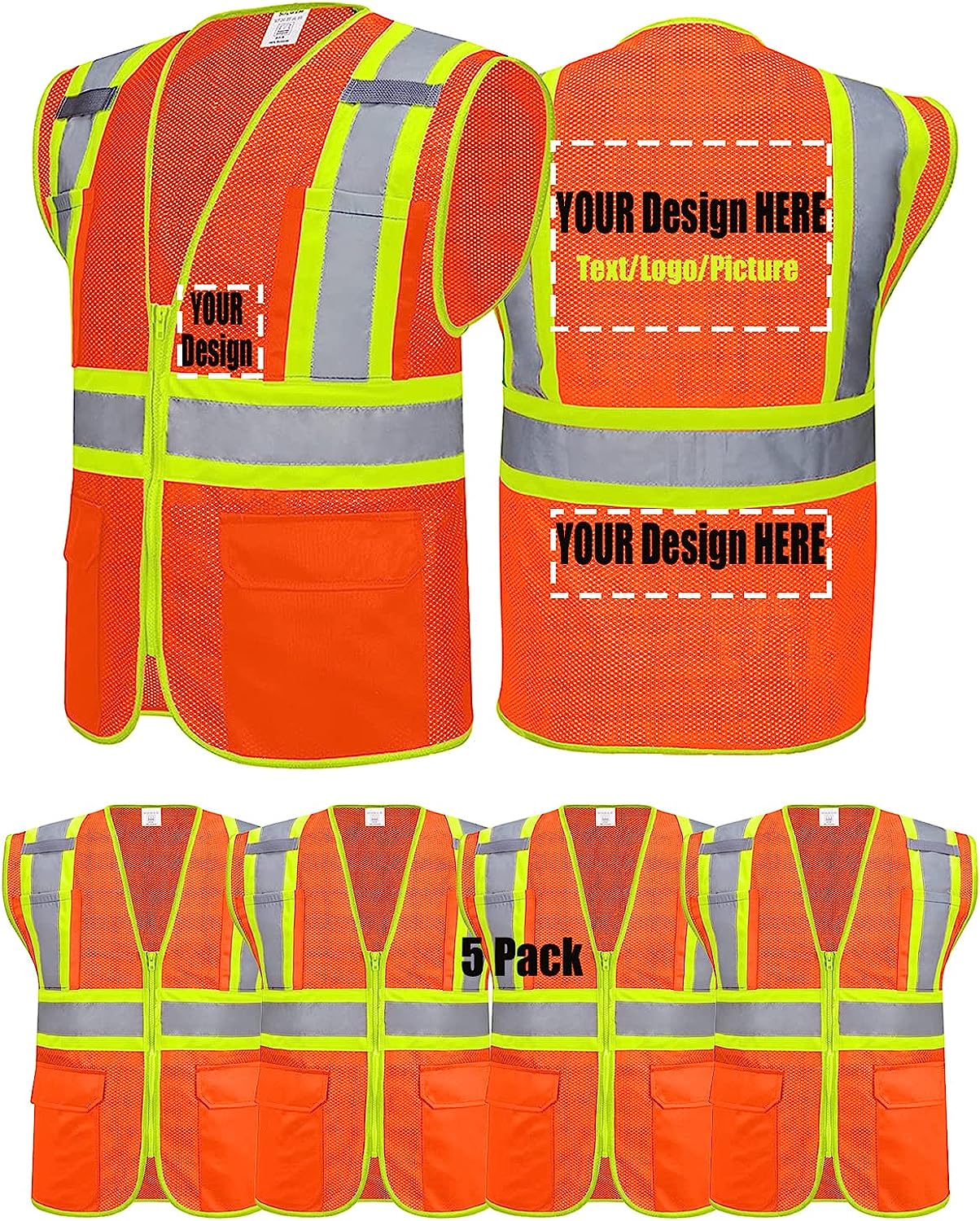 bulk custom hi-vis safety vest with pockets refelctive vests orange for workwear