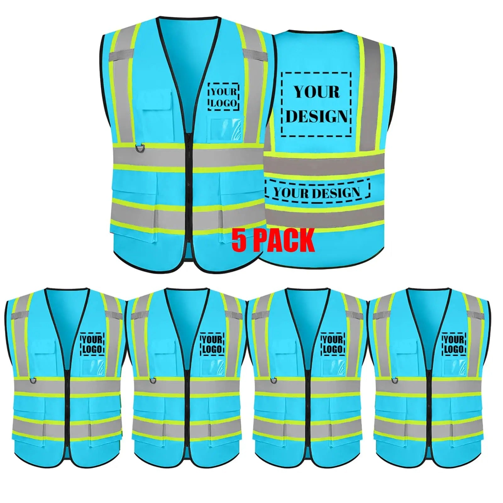 custom bulk safety vest logo no minimum blue high visibility vests wholesale