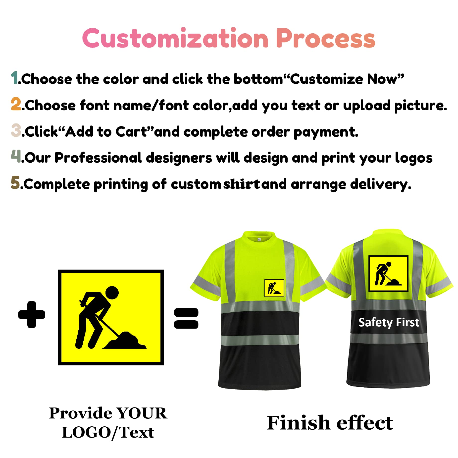 Custom hi vis T shirts customize reflective T-shirts with logo S M L XL XXL Long and short Sleeve