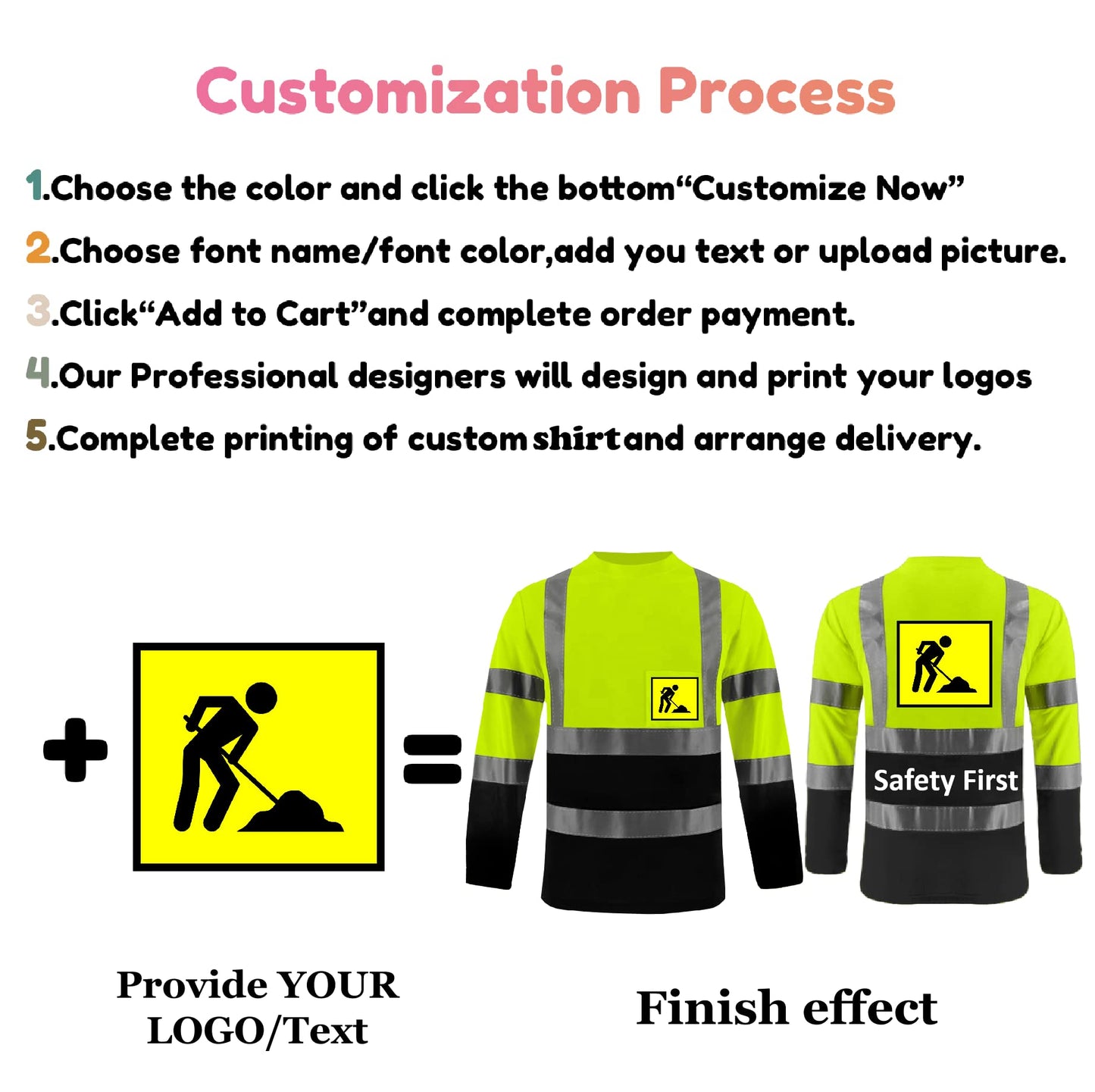 Custom hi vis T shirts customize reflective T-shirts with logo S M L XL XXL Long and short Sleeve