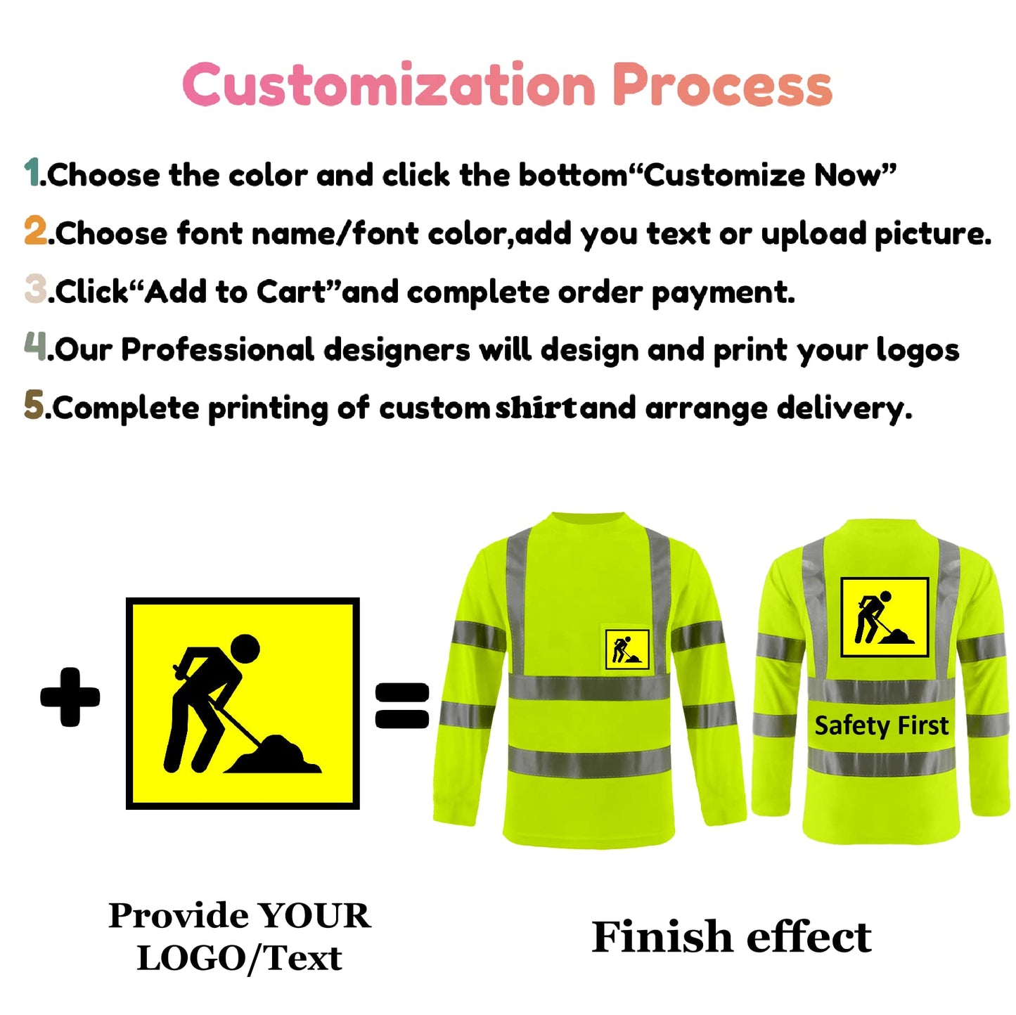 Custom hi vis T shirts customize reflective T-shirts with logo S M L XL XXL Long and short Sleeve