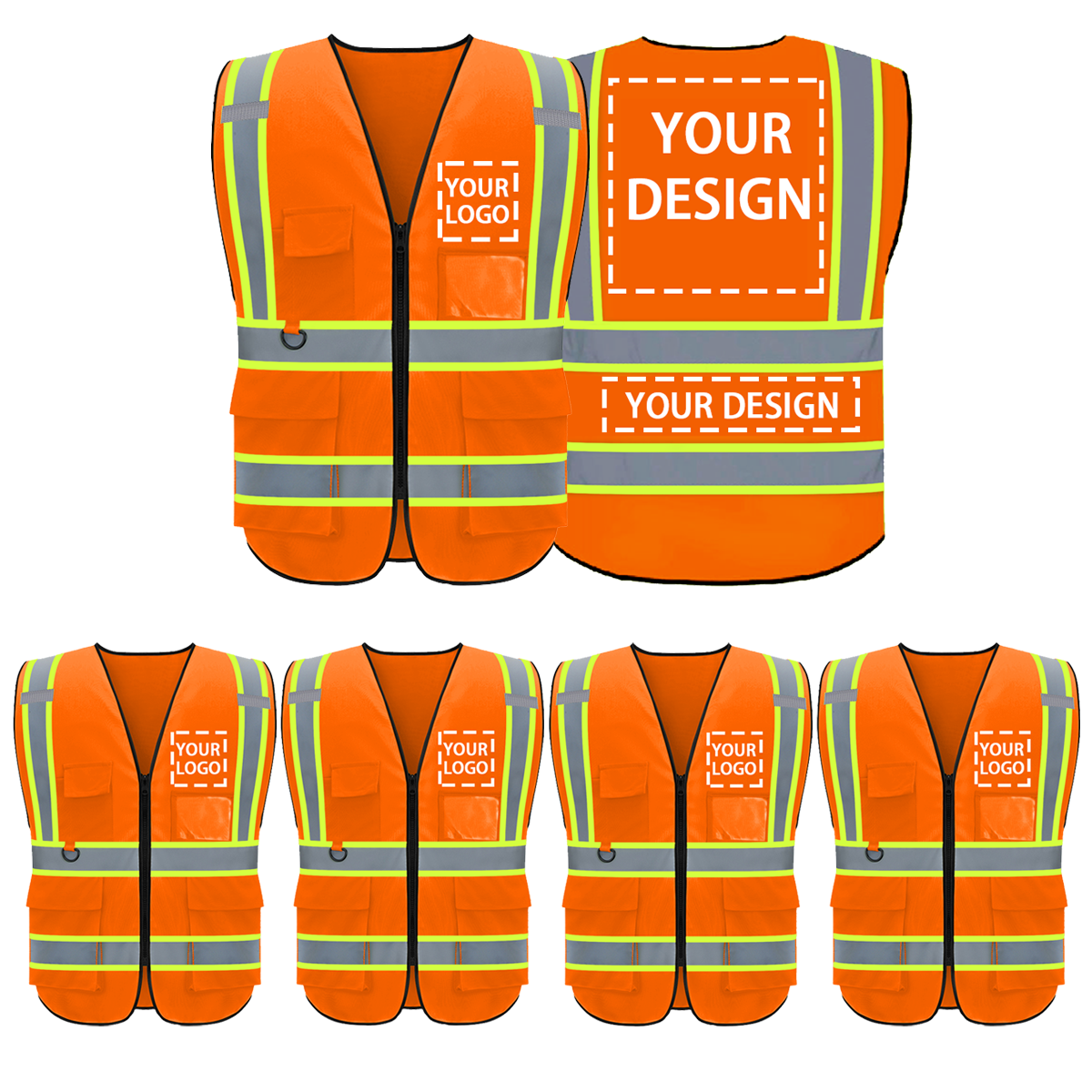 Custom safety vest customize hi vis vest reflective vest with logo orange S M L XL XXL