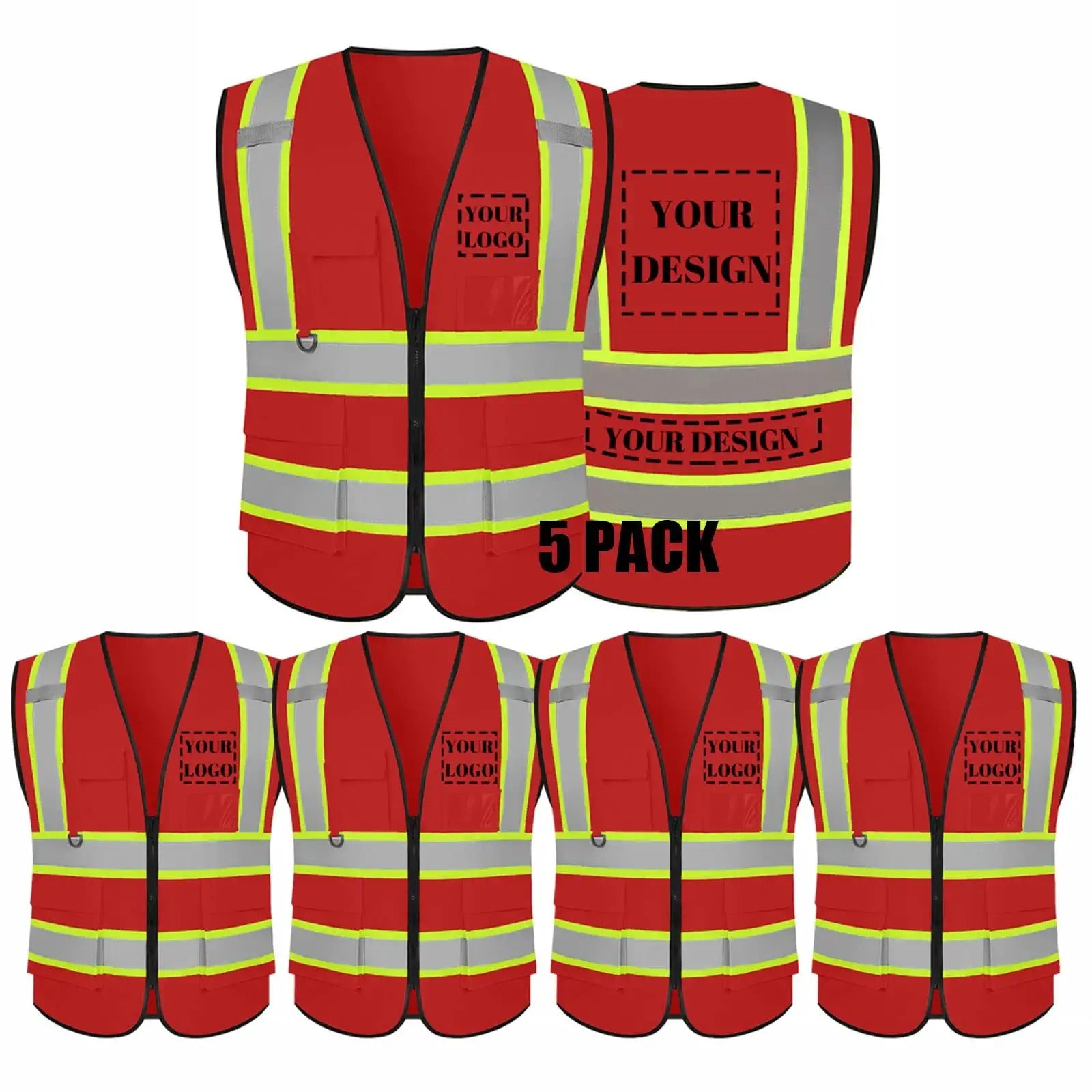 custom bulk safety vest logo no minimum red high visibility vests wholesale
