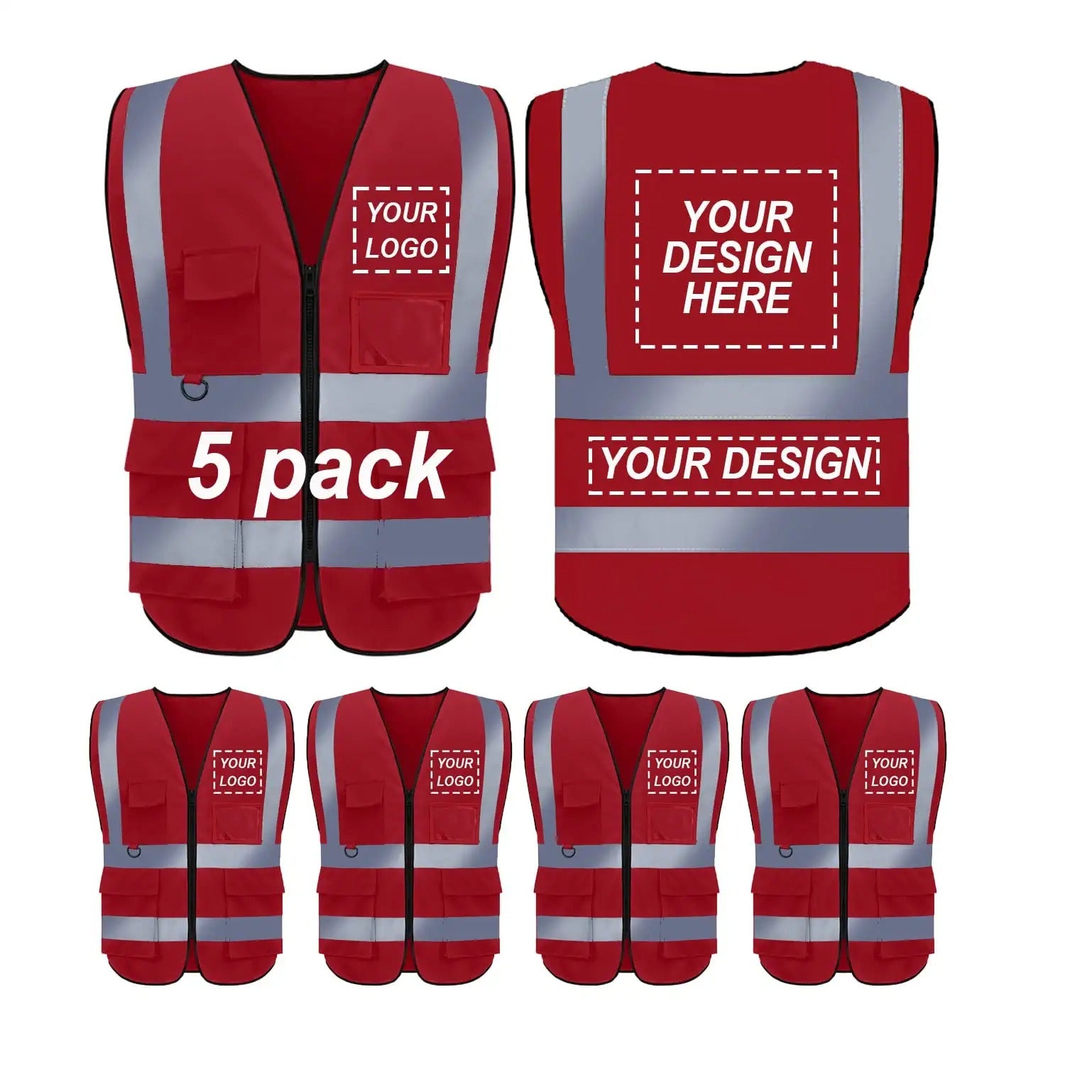 Custom safety vest customize hi vis vest reflective vest with logo red S M L XL XXL