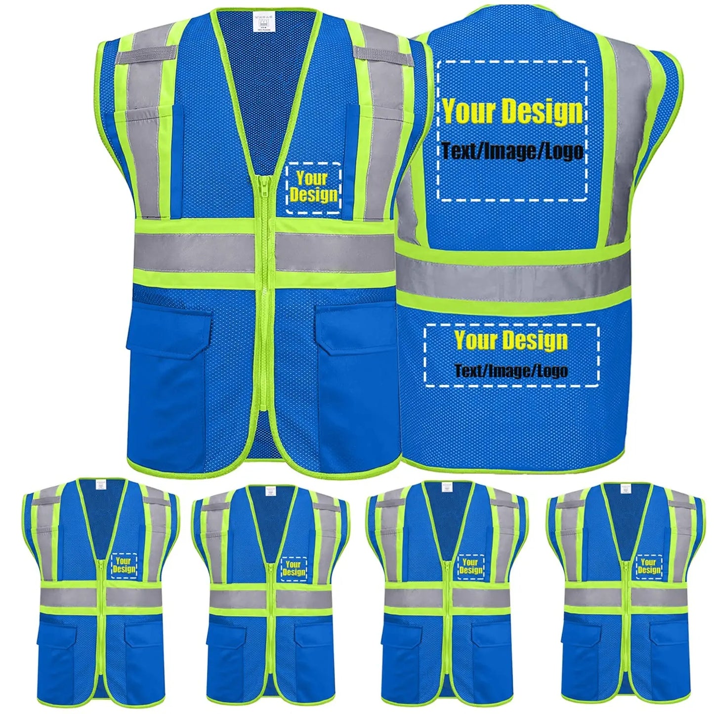 Custom safety vest customize hi vis vest reflective vest with logo blue S M L XL XXL