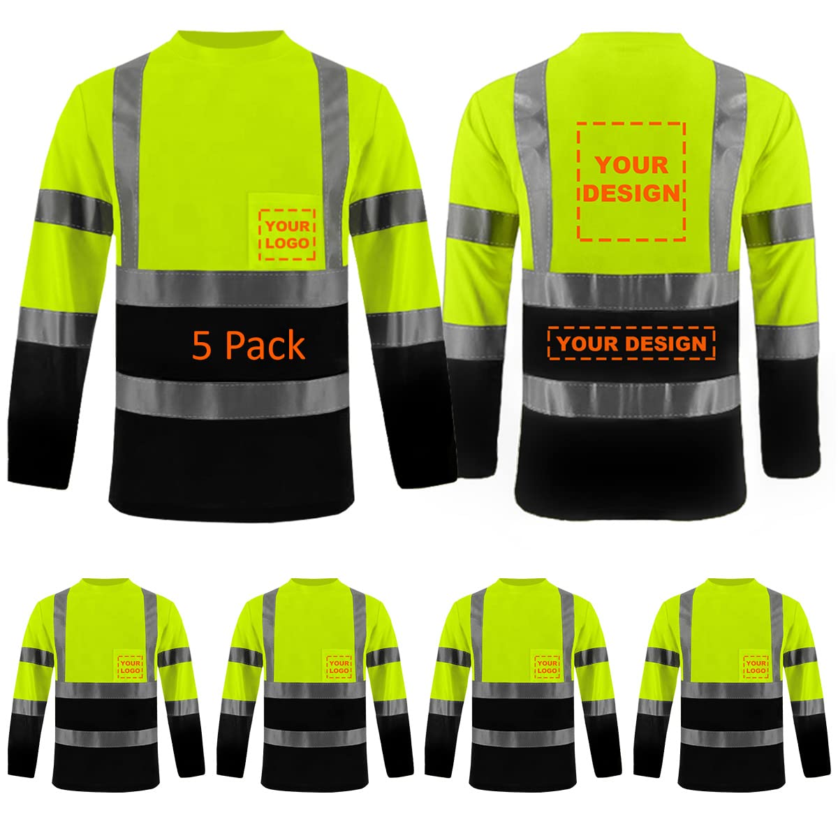Custom hi vis T shirts customize reflective T-shirts with logo S M L XL XXL Long and short Sleeve