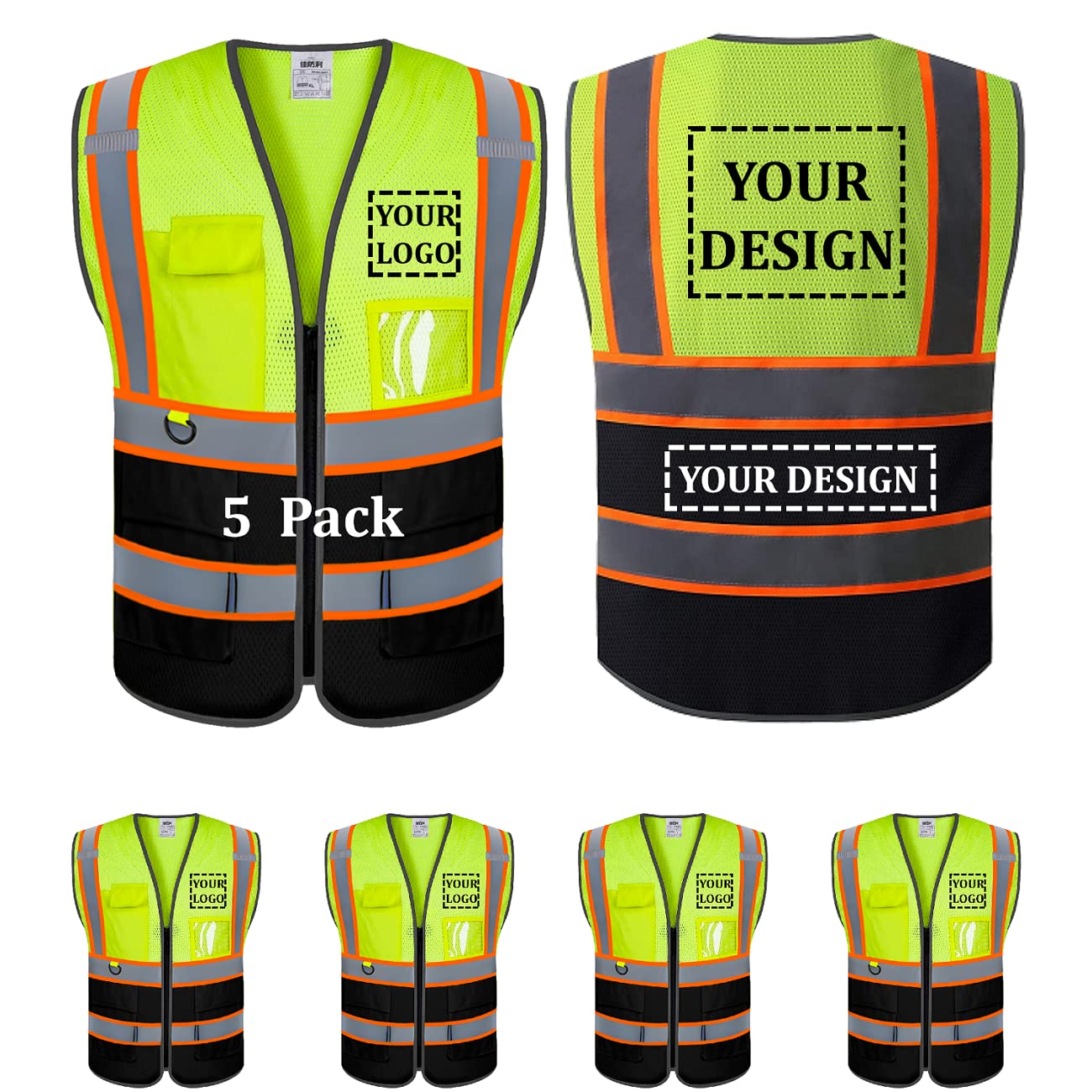 Custom safety vest customize hi vis vest reflective vest with logo yellow S M L XL XXL