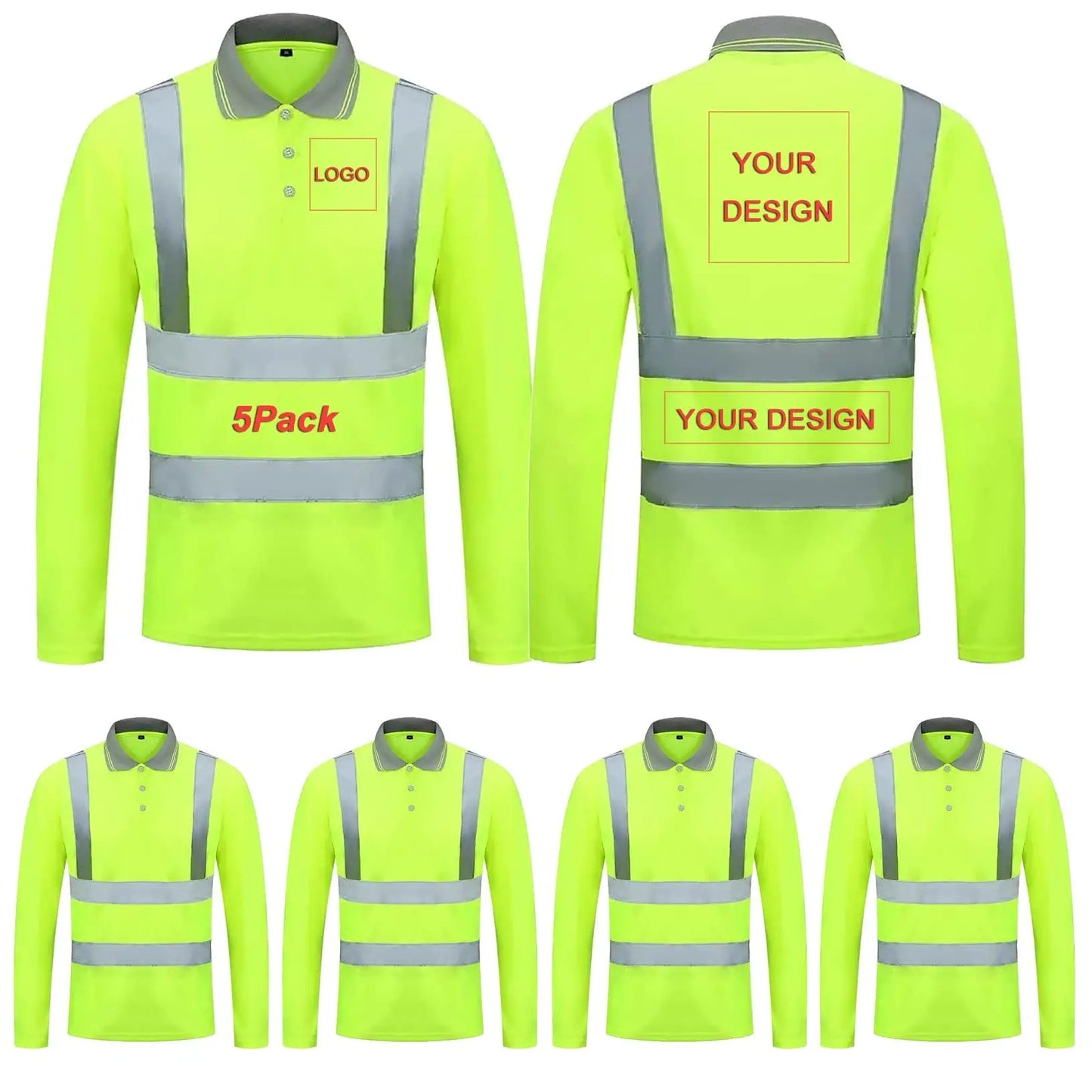 Custom hi vis polo shirts customize reflective polo shirts with logo S M L XL XXL Long and short Sleeve