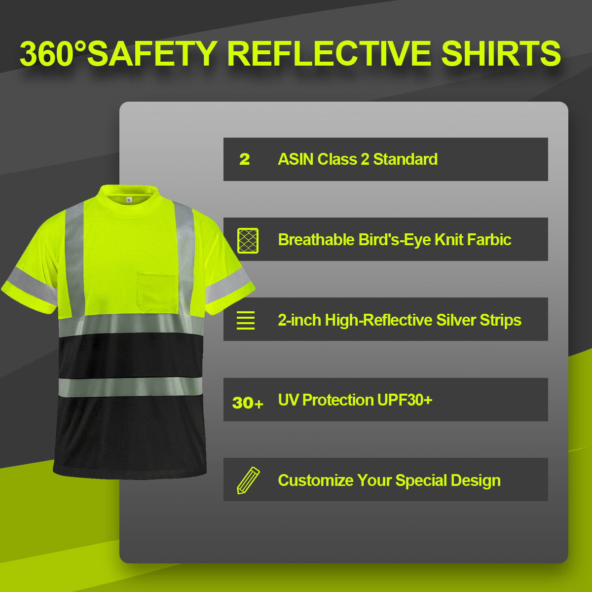 Custom hi vis T shirts customize reflective T-shirts with logo S M L XL XXL Long and short Sleeve