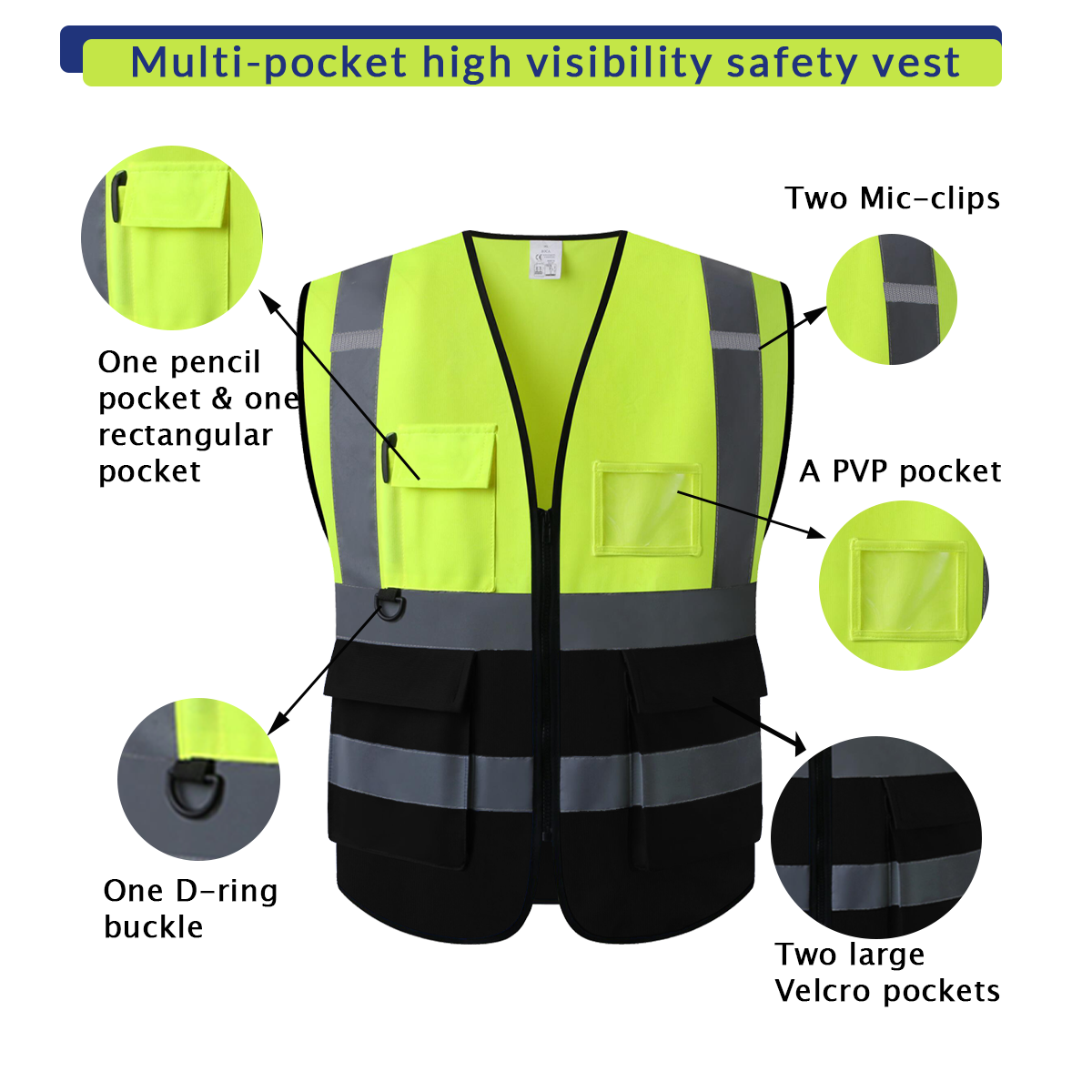 Custom safety vest customize hi vis vest reflective vest with logo yellow S M L XL XXL
