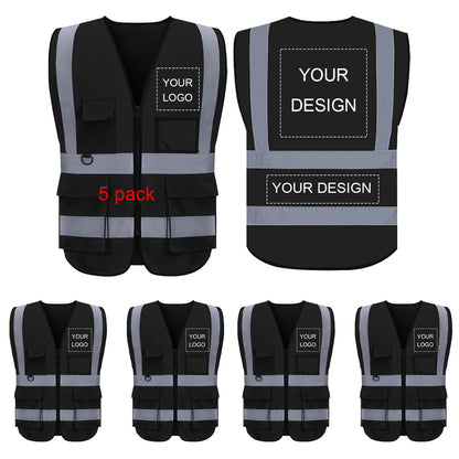Chaleco de seguridad personalizado con logotipo, paquete de 1, chalecos reflectantes de visibilidad de clase 2 personalizados a granel con bolsillos y cremallera (impresión gratuita, sin pedido mínimo).