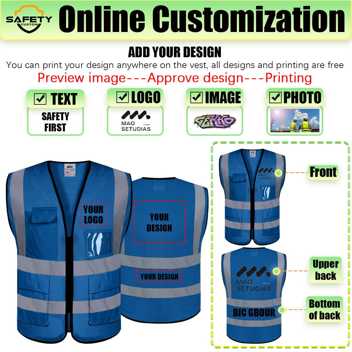 custom safety vest with pockets