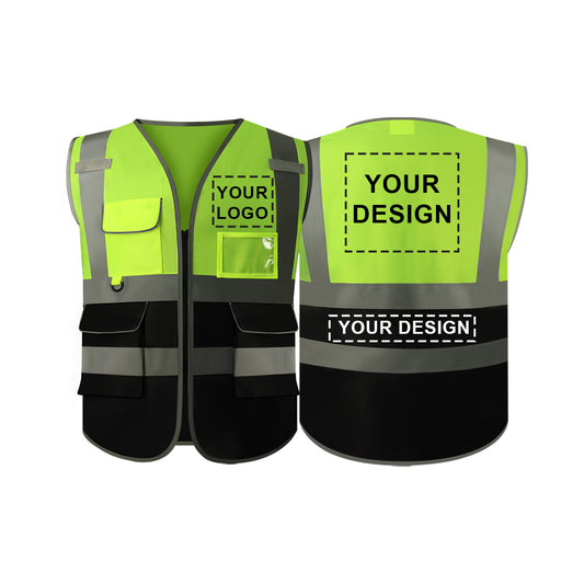 Custom Safety Vest Customized Logo with Pockets for Man Woman Construction Workwear High Visibility Reflective Class 2