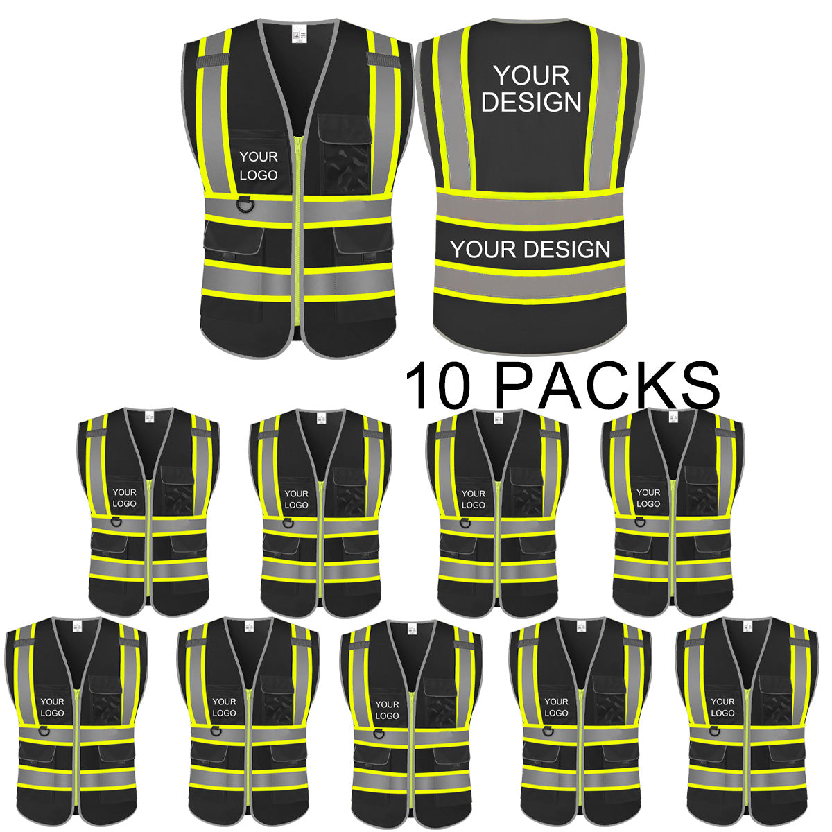 Custom Safety Vest LOGO Customized Hi Vis Reflective with Pockets and Zipper High Visibility Vest ANSI/ISEA 107 Class 2 Type R Compliant
