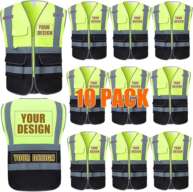 Custom Safety Vest Customized Logo with Pockets for Man Woman Construction Workwear High Visibility Reflective Class 2