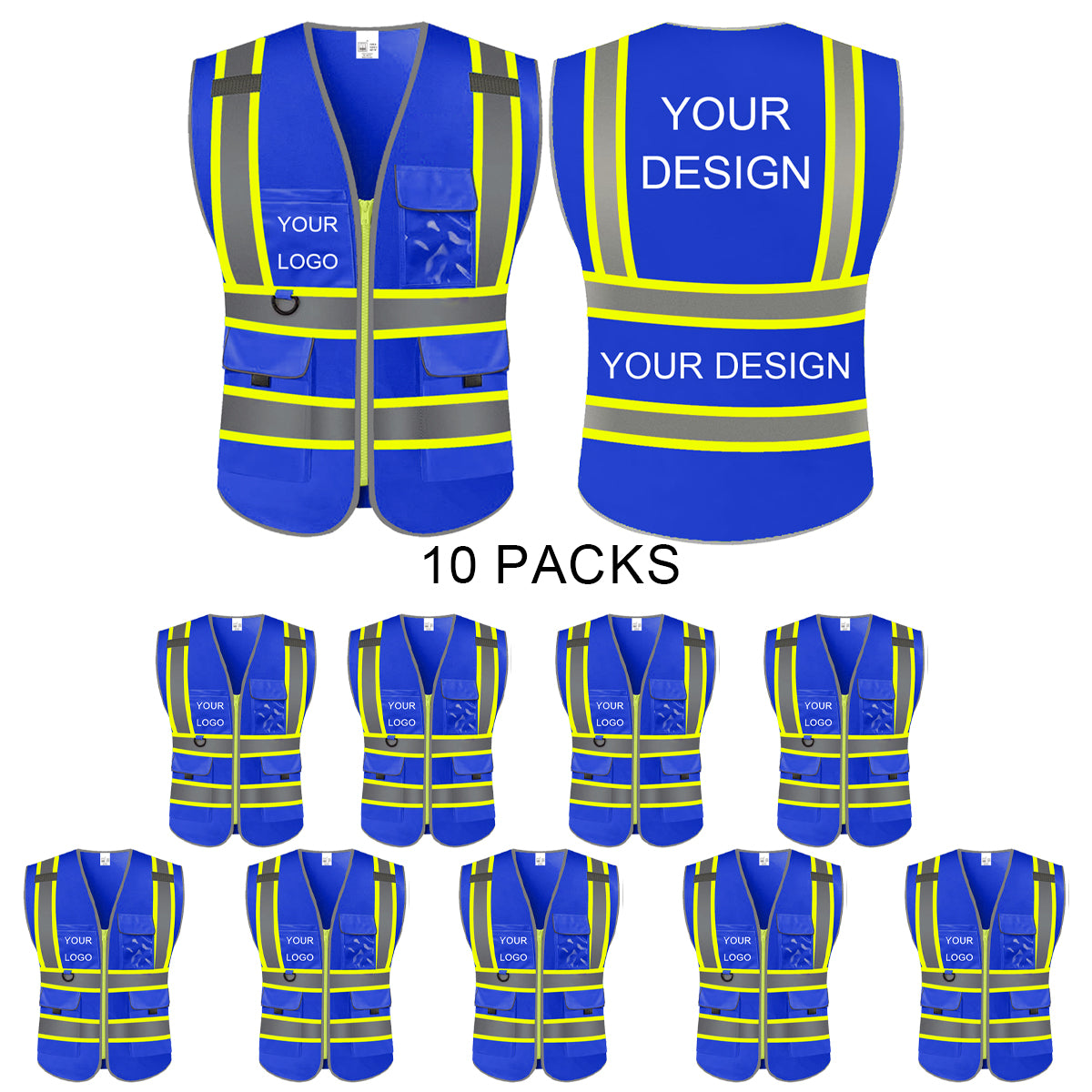 Custom Safety Vest LOGO Customized Hi Vis Reflective with Pockets and Zipper High Visibility Vest ANSI/ISEA 107 Class 2 Type R Compliant
