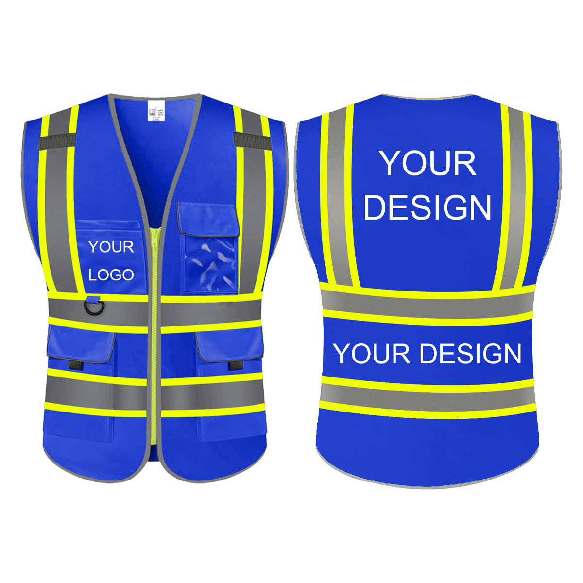 Custom Safety Vest LOGO Customized Hi Vis Reflective with Pockets and Zipper High Visibility Vest ANSI/ISEA 107 Class 2 Type R Compliant