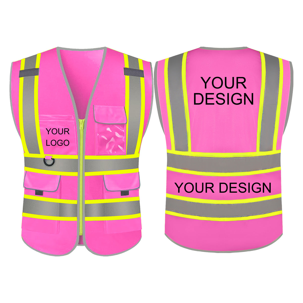 Custom Safety Vest LOGO Customized Hi Vis Reflective with Pockets and Zipper High Visibility Vest ANSI/ISEA 107 Class 2 Type R Compliant