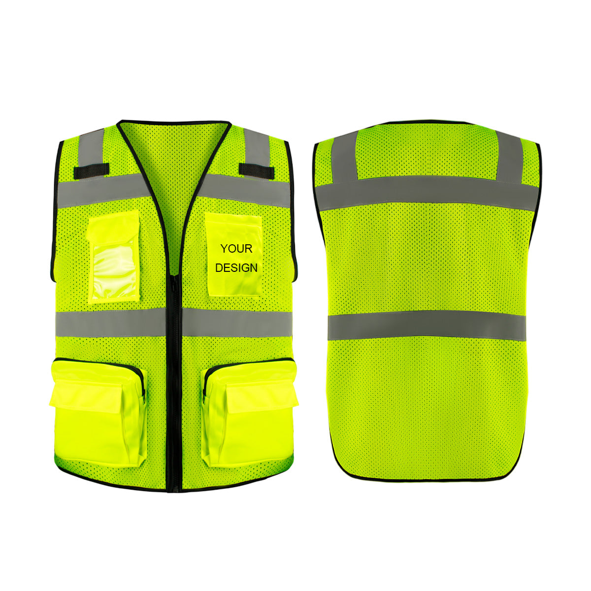 Gilet de sécurité en maille avec logo personnalisé, gilet réfléchissant haute visibilité, logo personnalisé, grandes poches zippées, vêtement de travail pour la construction