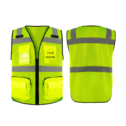 Gilet de sécurité en maille avec logo personnalisé, gilet réfléchissant haute visibilité, logo personnalisé, grandes poches zippées, vêtement de travail pour la construction