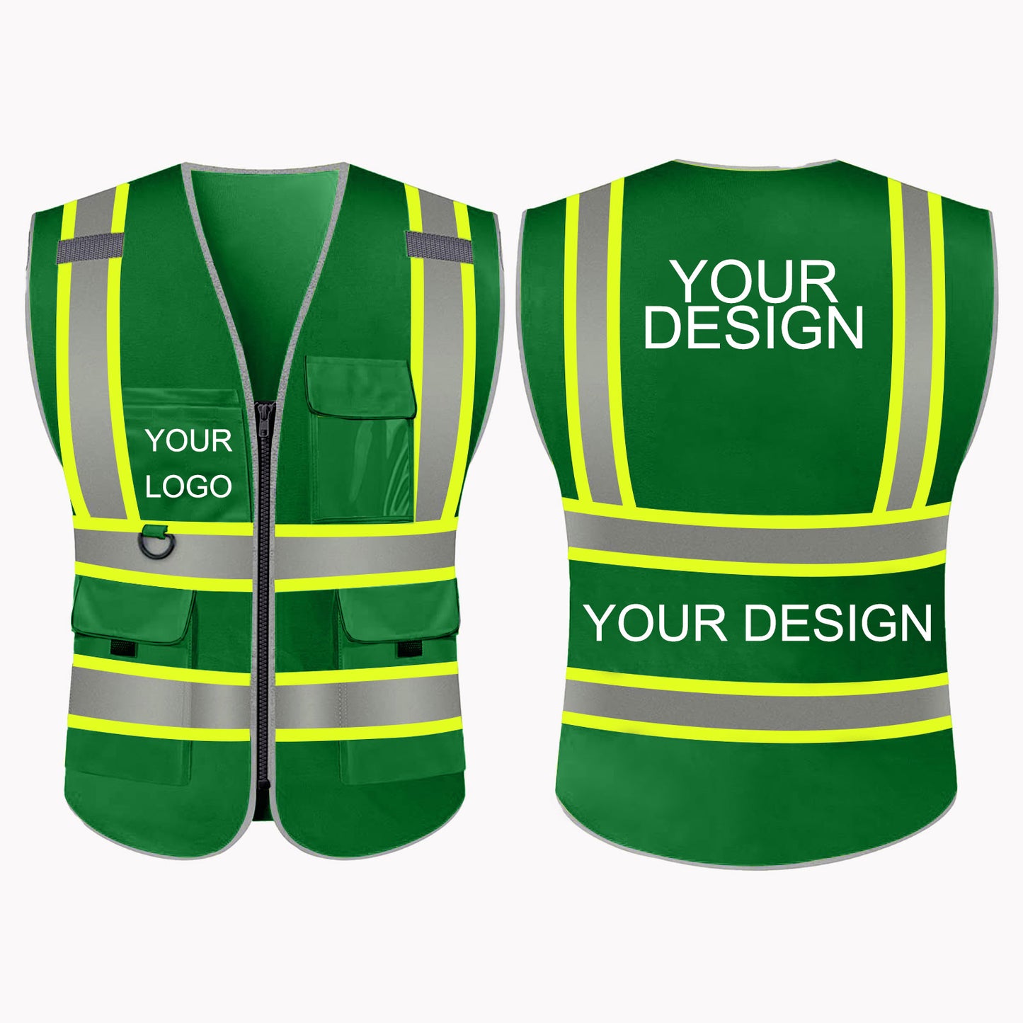 Custom Safety Vest LOGO Customized Hi Vis Reflective with Pockets and Zipper High Visibility Vest ANSI/ISEA 107 Class 2 Type R Compliant