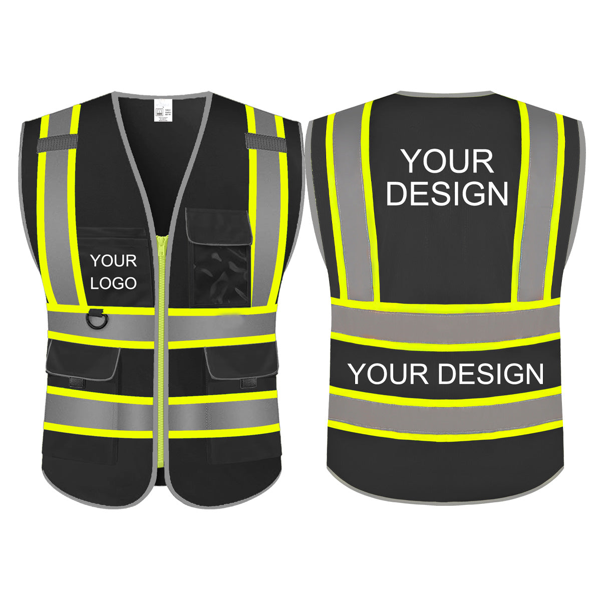 Custom Safety Vest LOGO Customized Hi Vis Reflective with Pockets and Zipper High Visibility Vest ANSI/ISEA 107 Class 2 Type R Compliant