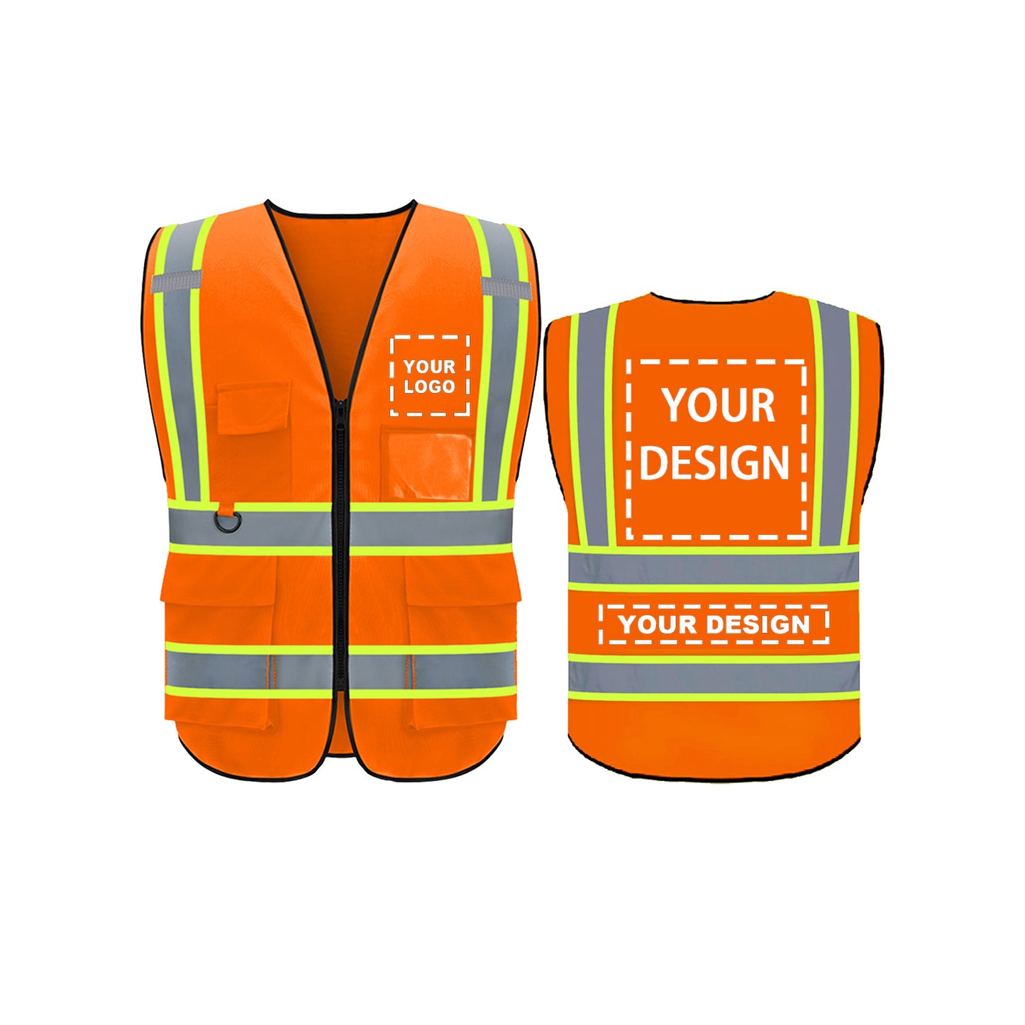 custom orange safety vest with logo hi-vis vest class 2 reflective size S M L XL XXL