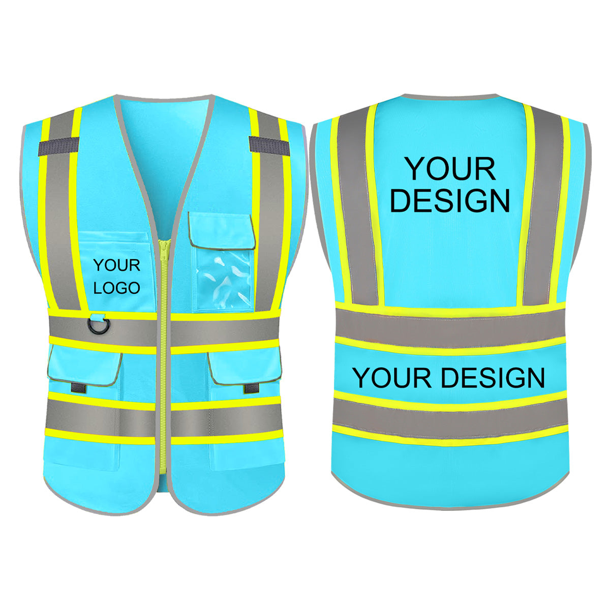 Custom Safety Vest LOGO Customized Hi Vis Reflective with Pockets and Zipper High Visibility Vest ANSI/ISEA 107 Class 2 Type R Compliant