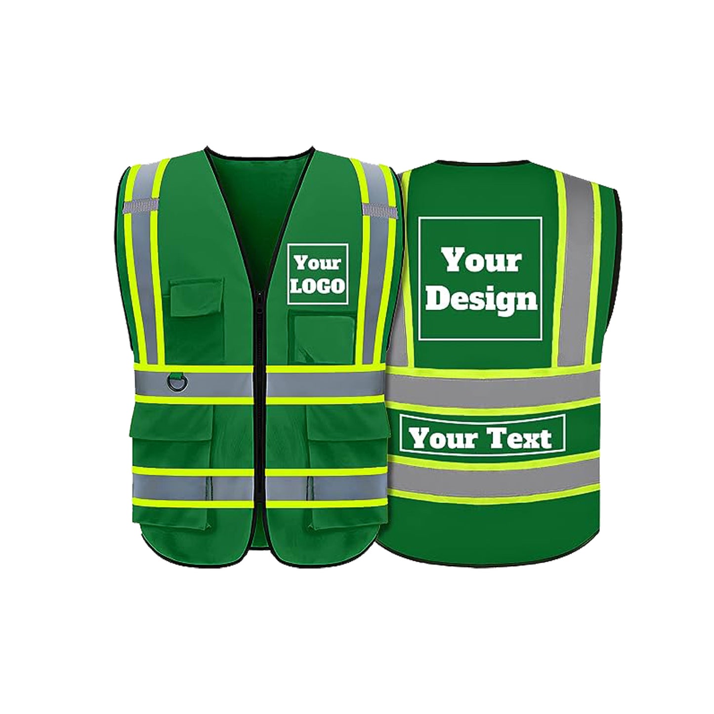 custom green safety vest with logo hi-vis vest class 2 reflective size S M L XL XXL