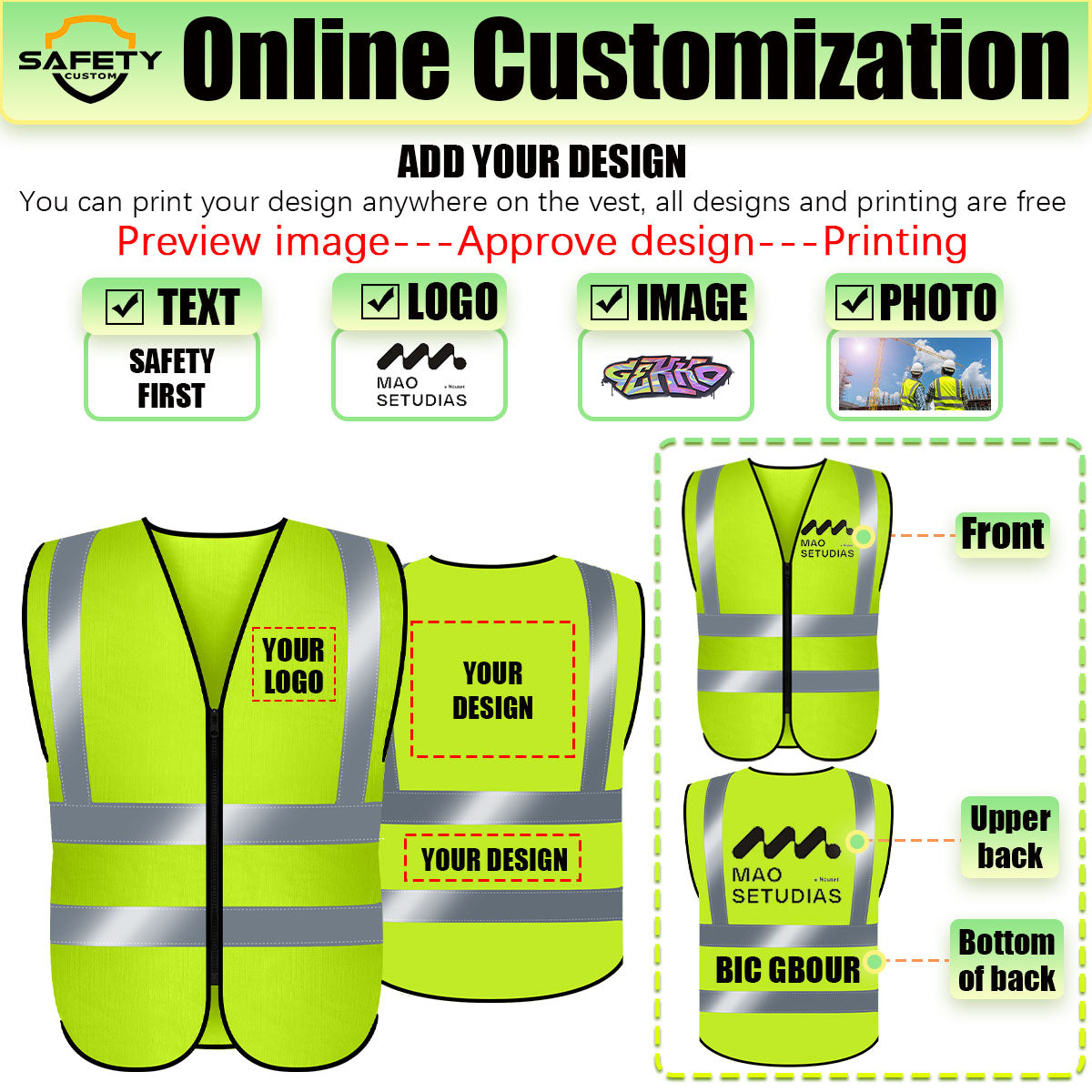 custom safety vest with logo construction vest personalized logo photo print own design