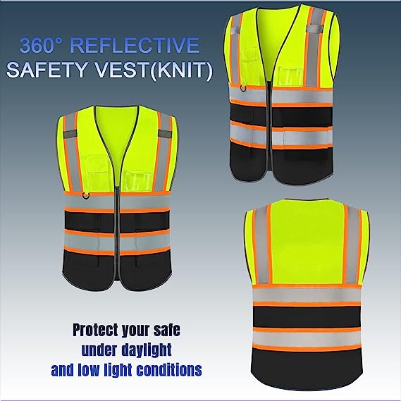 High Visibility 360°Reflectivity Safety Reflective Vest for Man Woman ANSI Class 2 with  Pockets and Zipper