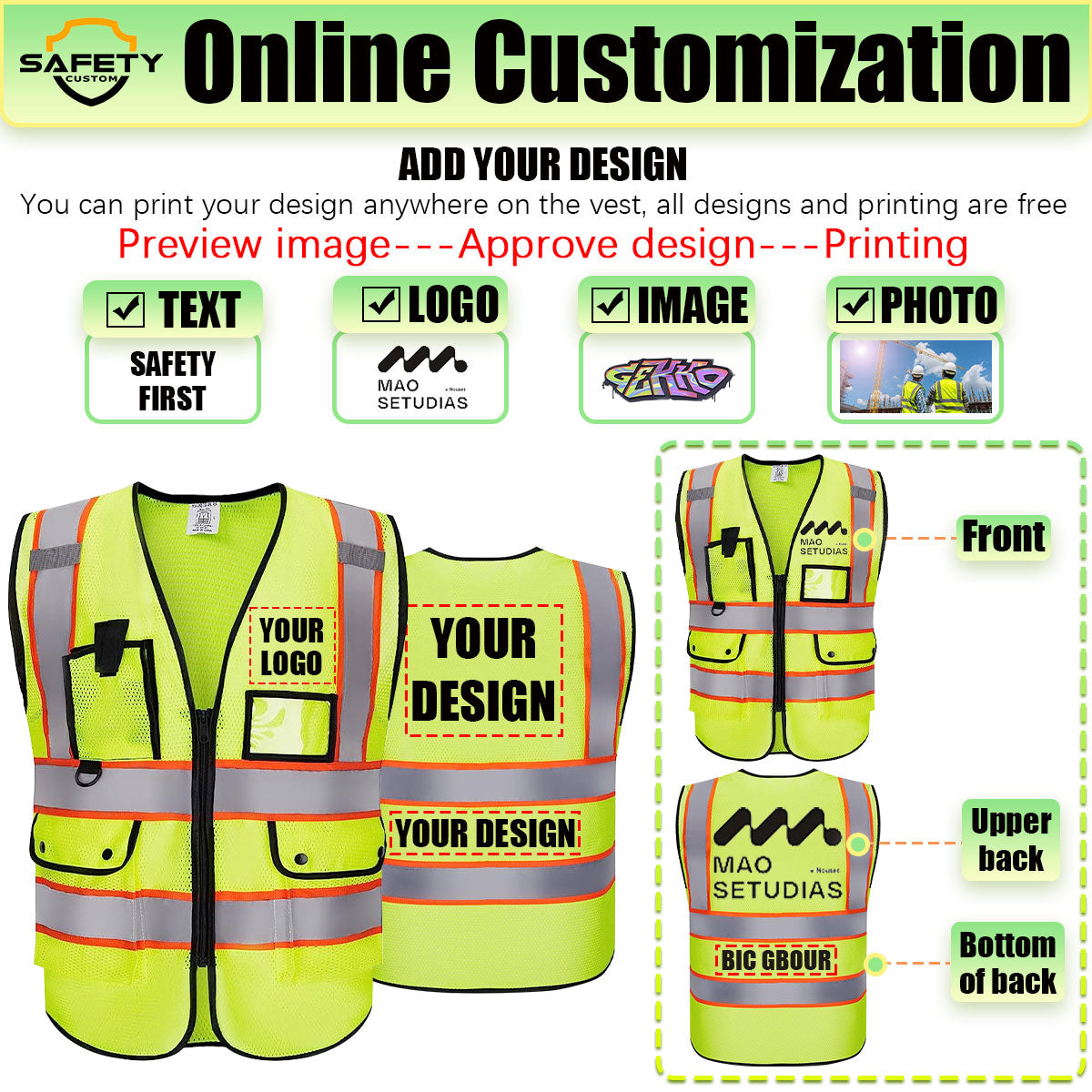 safety vest with company logo custom construction vests high vis mesh safety vest for work with pocket zipper