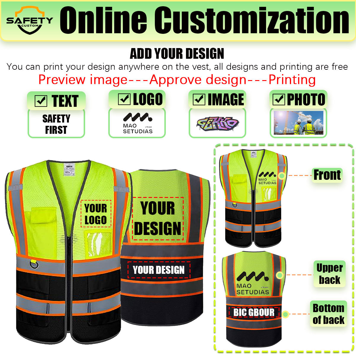 custom safety vest with pocket no minimum custom reflective vest design your own hi vis vest ANSI/ISEA construction vest with logo