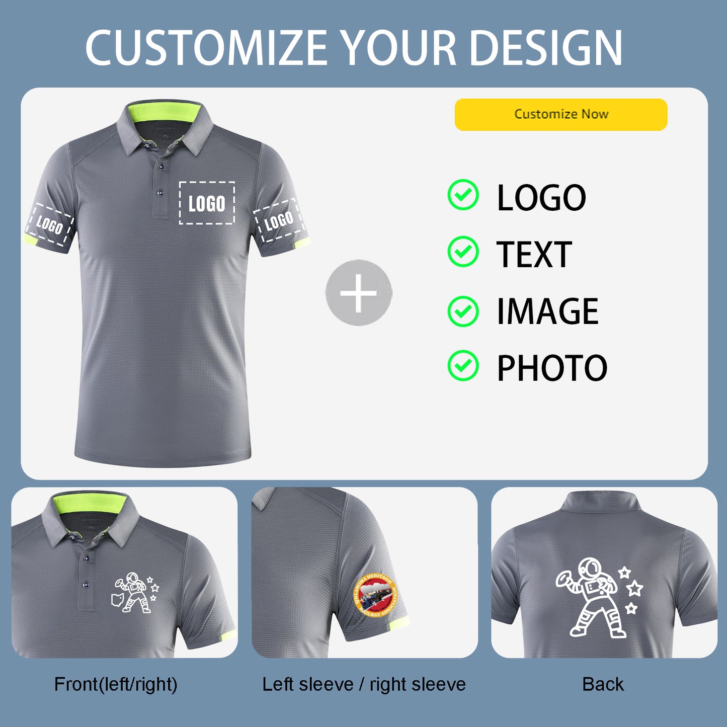 Custom polo shirts Print Text Photo Logo