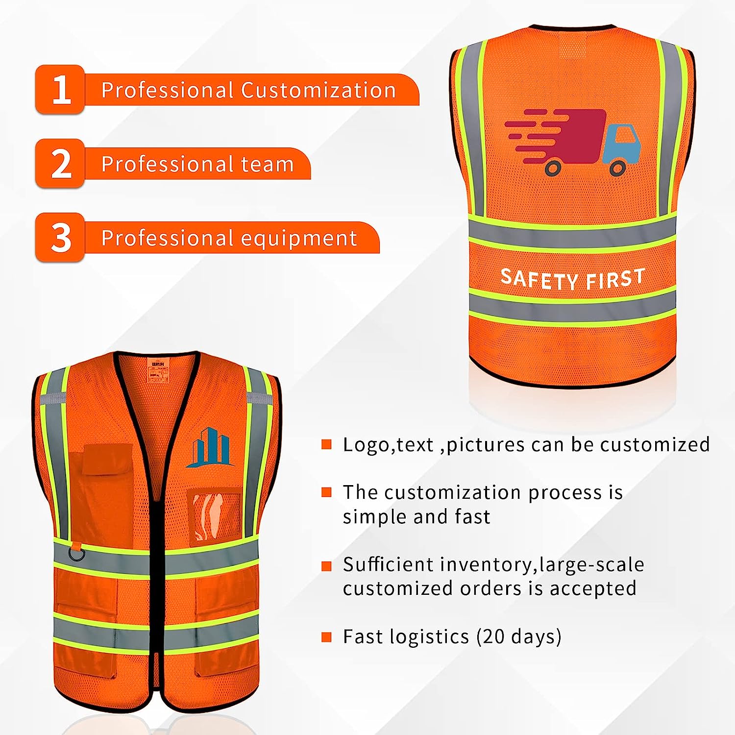 Orange Safety Vest Custom Logo Mesh High Visibility Vest Security