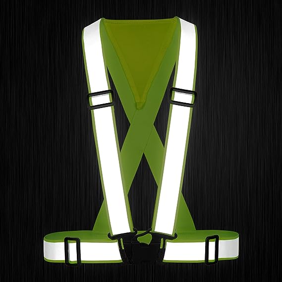 360° High Vis Reflective Strap Elastic and Adjustable Reflect Vest for Outdoor Walking Jogging Running Green