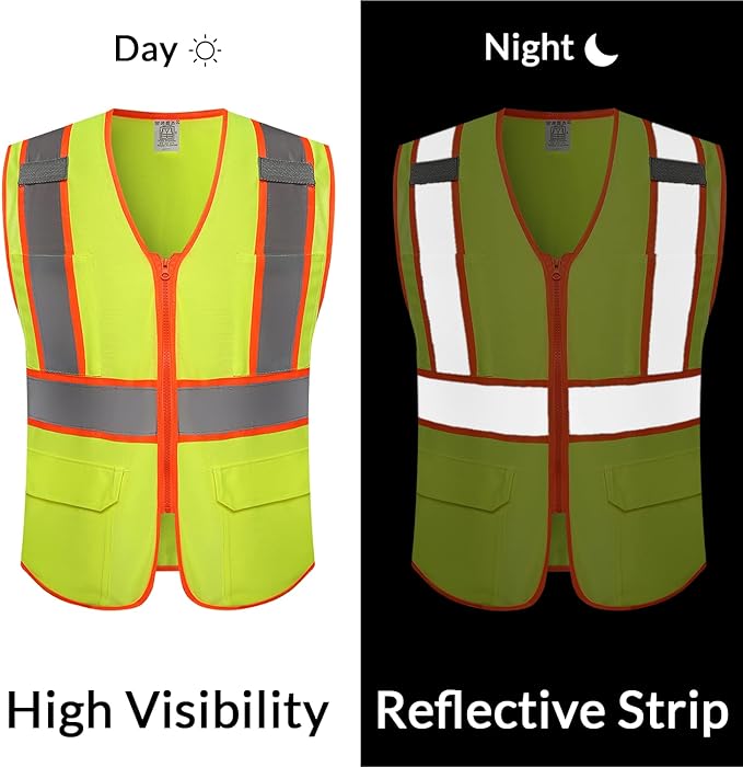 Free custom safety vest hi vis reflective vest mesh with company logo pockets zipper personalized printed Customize cheap construction traffic security work vest class 3 yellow green red pink black blue orange color no minimum S M L XL XXL ANSI/ISEA 107 Class 2