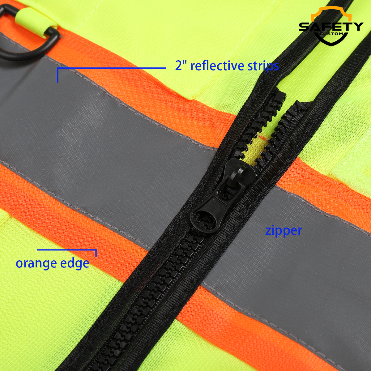 Custom Logo Reflective Safety Vest with 5 Pockets and Zipper Class 2 High Visibility Vest