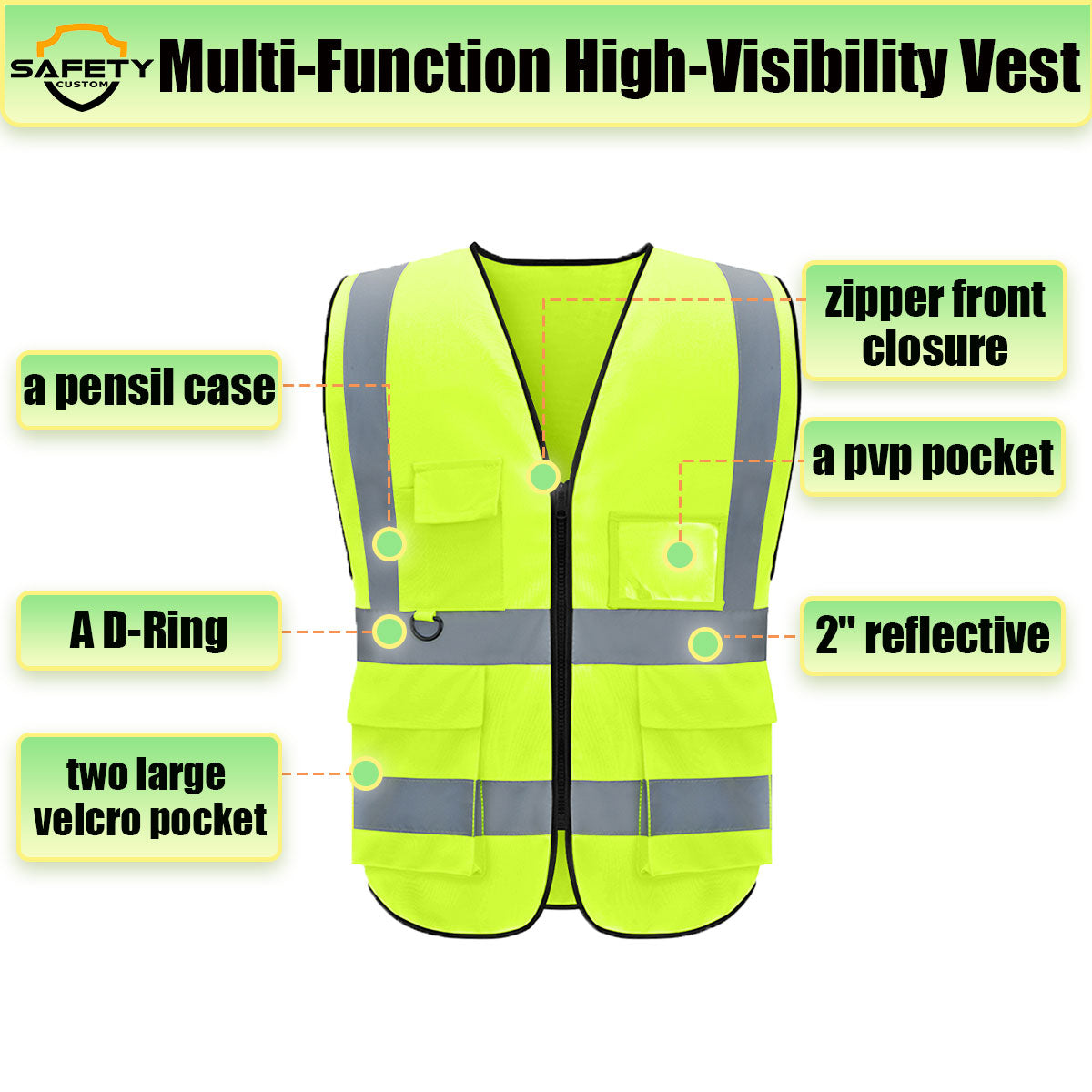 Custom safety vest customize hi vis vest reflective vest with logo yellow S M L XL XXL industry workwear