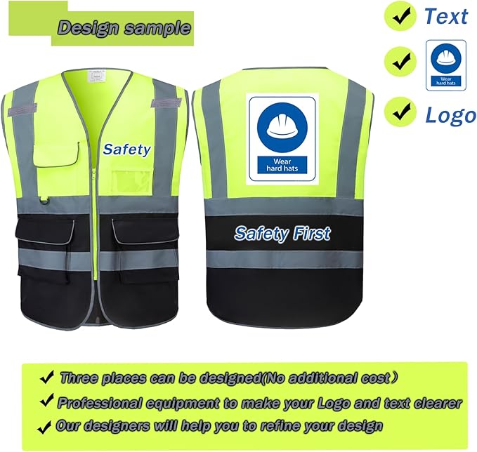 Custom Safety Vest Customized Logo with Pockets for Man Woman Construction Workwear High Visibility Reflective Class 2