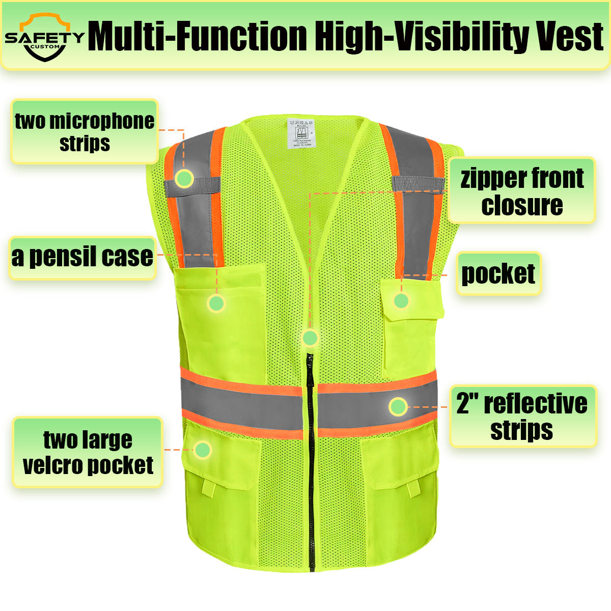 custom printed safety vests construction vest with logo personalized hi vis vest print logo design custom safety vest no limit