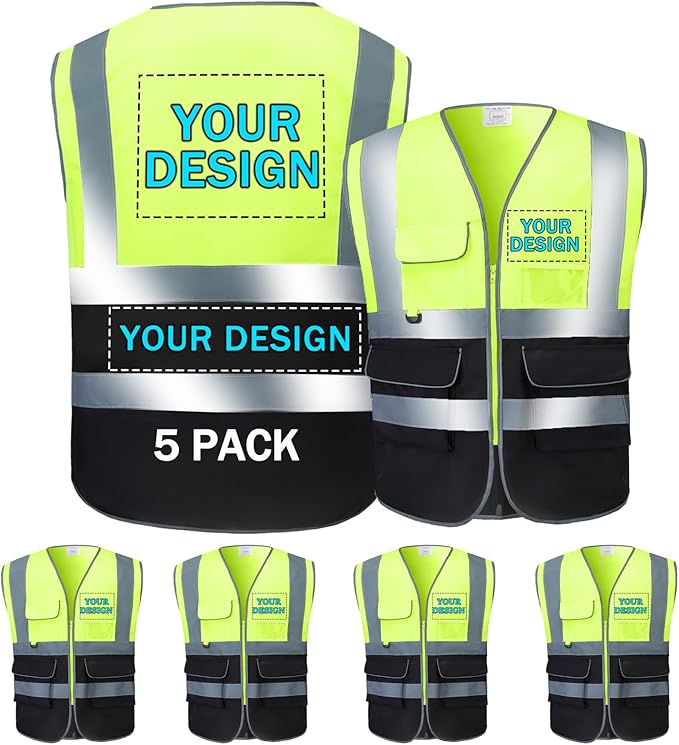 Custom Safety Vest Customized Logo with Pockets for Man Woman Construction Workwear High Visibility Reflective Class 2