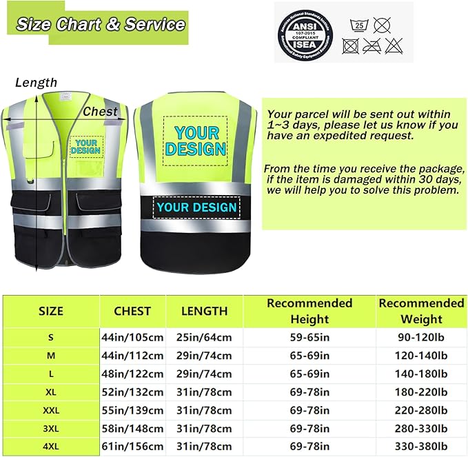 Custom Safety Vest Customized Logo with Pockets for Man Woman Construction Workwear High Visibility Reflective Class 2