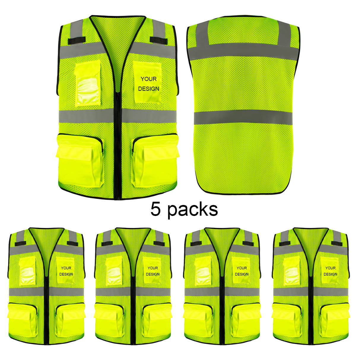Gilet de sécurité en maille avec logo personnalisé, gilet réfléchissant haute visibilité, logo personnalisé, grandes poches zippées, vêtement de travail pour la construction