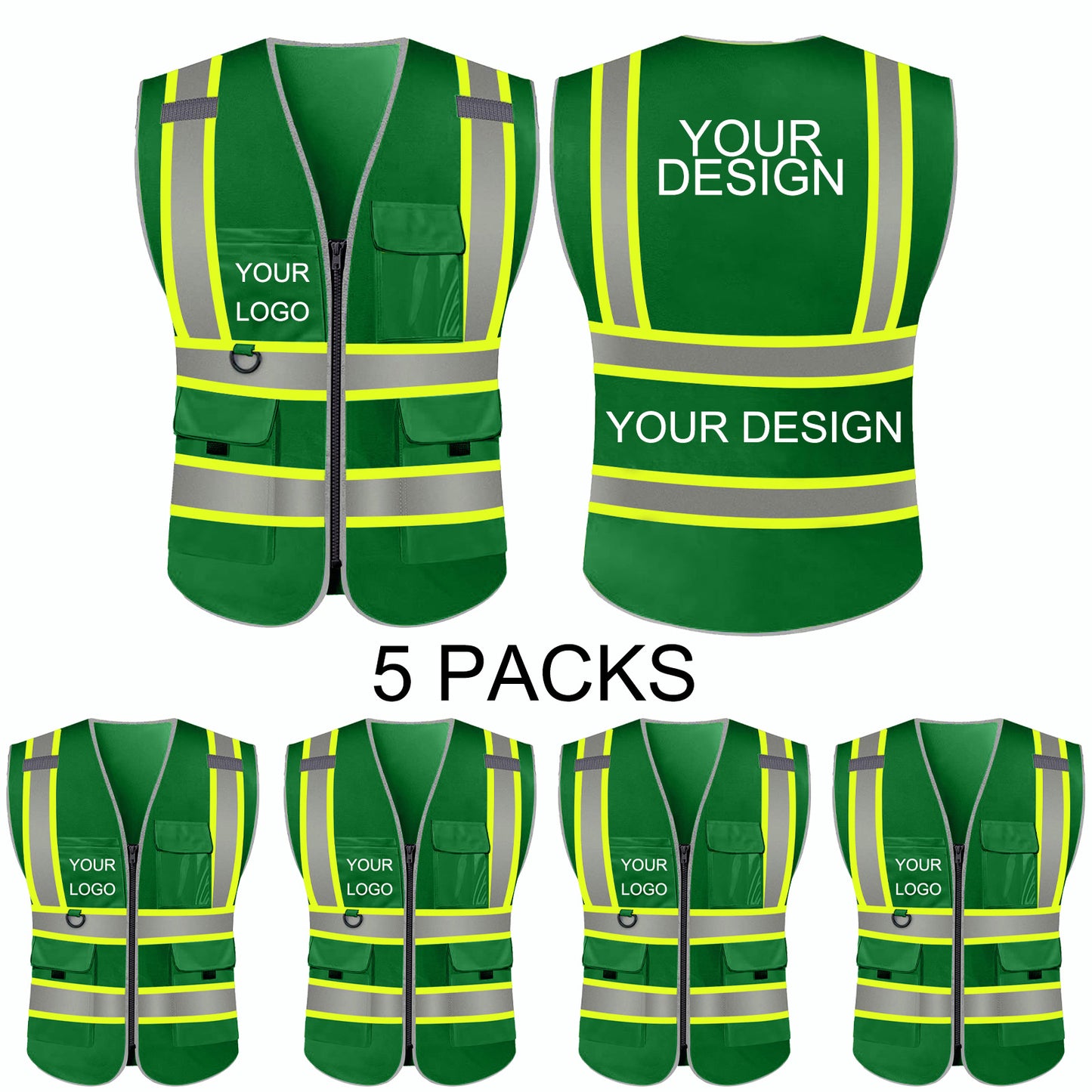 Custom Safety Vest LOGO Customized Hi Vis Reflective with Pockets and Zipper High Visibility Vest ANSI/ISEA 107 Class 2 Type R Compliant
