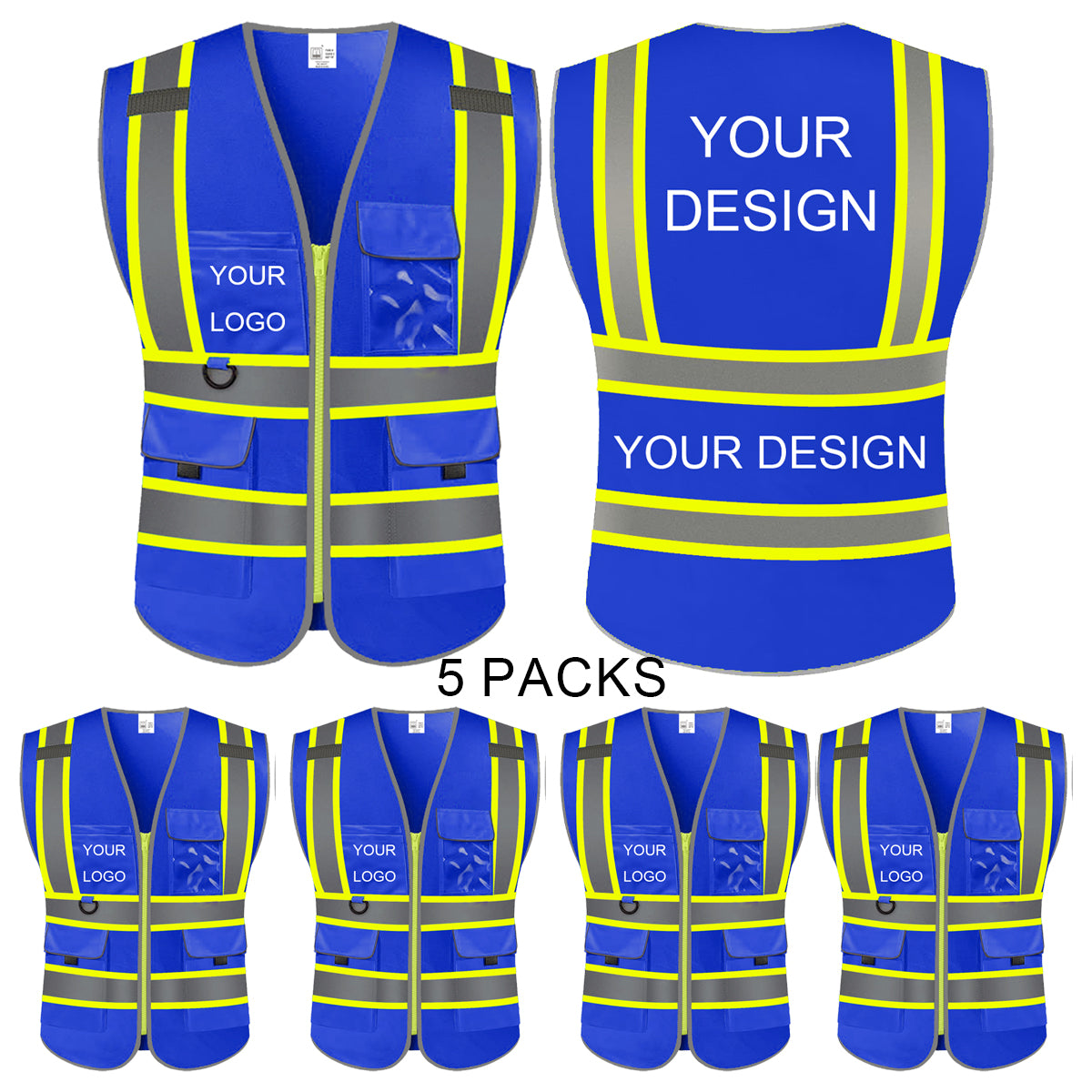 Custom Safety Vest LOGO Customized Hi Vis Reflective with Pockets and Zipper High Visibility Vest ANSI/ISEA 107 Class 2 Type R Compliant