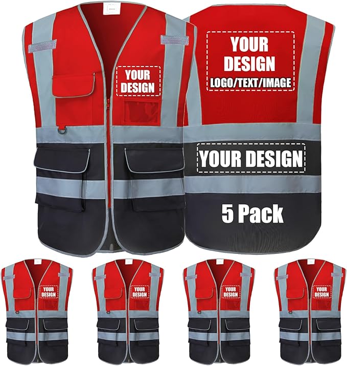 Custom Safety Vest Customized Logo with Pockets for Man Woman Construction Workwear High Visibility Reflective Class 2