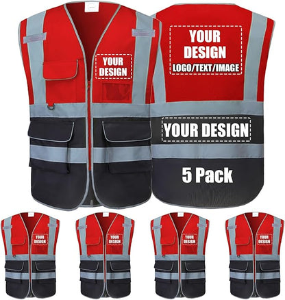 Chaleco de seguridad personalizado con logotipo personalizado y bolsillos para hombre y mujer, ropa de trabajo de construcción, reflectante de alta visibilidad clase 2.
