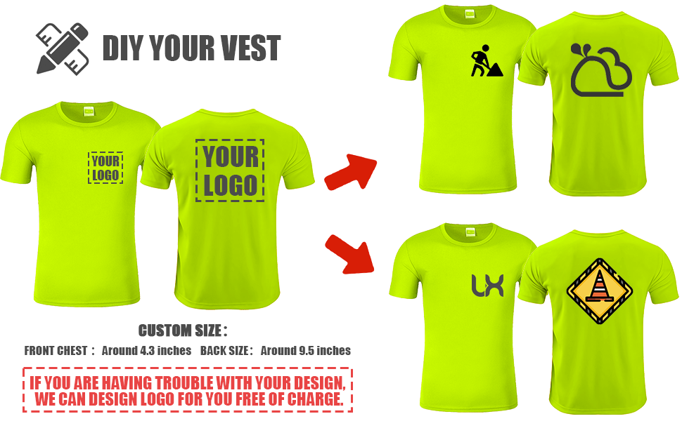 Custom hi vis T shirts customize T-shirts with logo S M L XL XXL short Sleeve